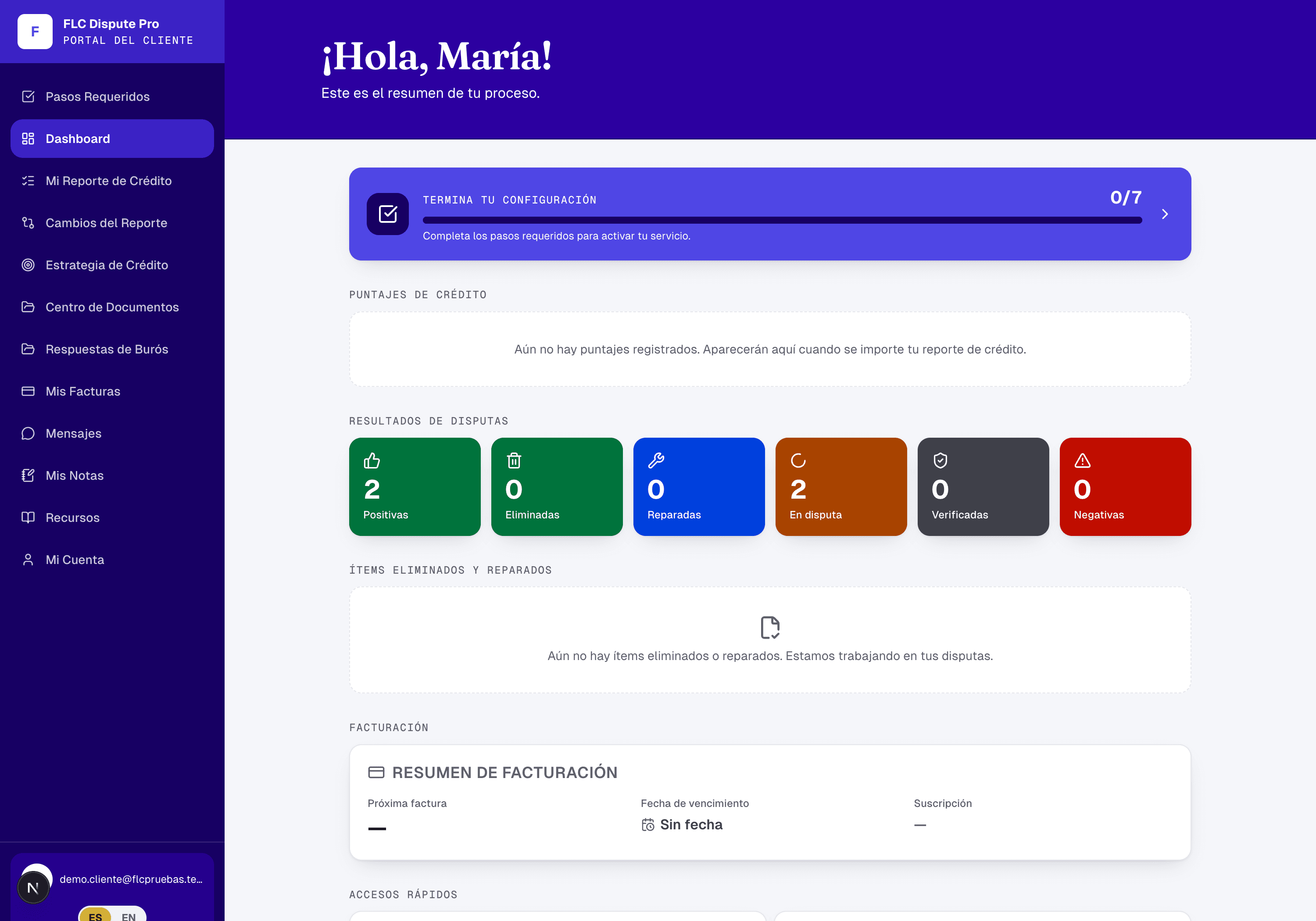 Portal del cliente con su progreso y sus resultados